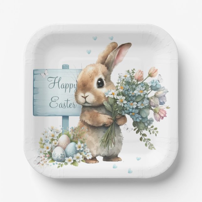 Aquareller Ostern Personalisiert Pappteller (Vorderseite)