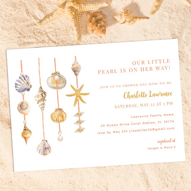 Aquareller Ozean Kleine Pearl Baby Dusche Einladung (Summer Baby Shower - Little Pearl)