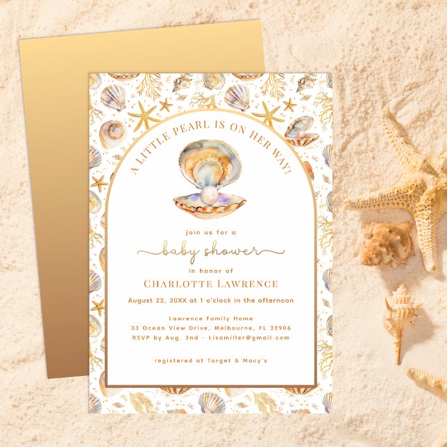 Aquareller Ozean Kleine Pearl Baby Dusche Einladung (Little Pearl Baby Shower Invitation )
