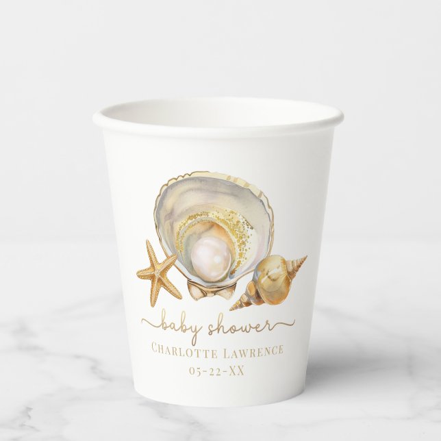 Aquareller Ozean Kleine Pearl Baby Dusche Pappbecher (Vorderseite)
