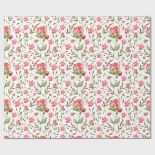 Aquareller Peony Floral - Rosa und Grün Geschenkpapier