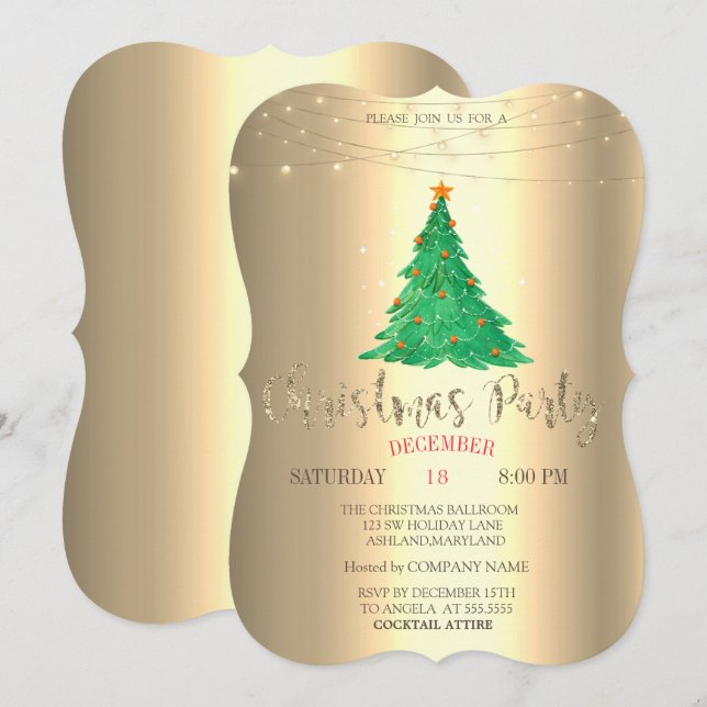 Aquareller Pine Tree, Goldenes Weihnachtsgebäck Pa Einladung (Vorne/Hinten)