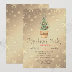 Aquareller Pine Tree, Goldenes Weihnachtsgebäck Pa Einladung