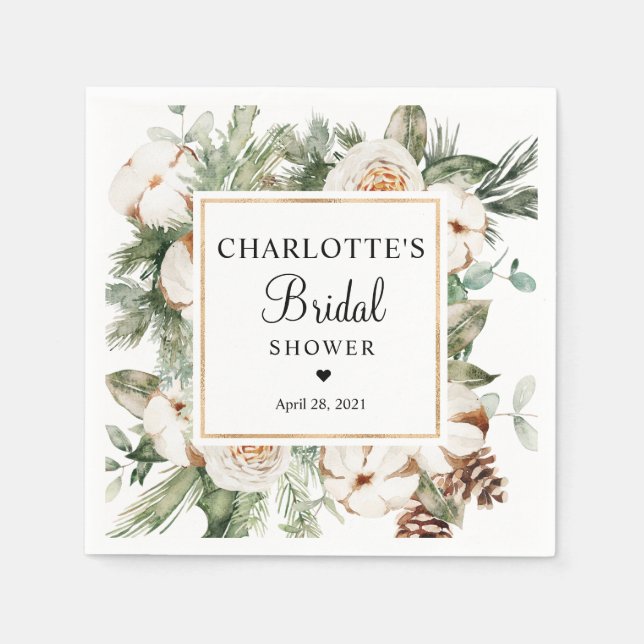Aquareller Pine & Winter Greenery Brautparty Serviette (Vorderseite)