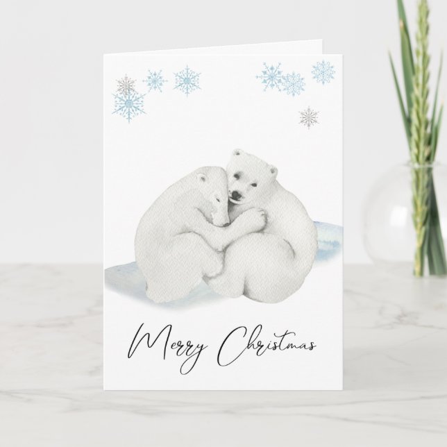 Aquareller Polar Bären Cubs Frohe Weihnachten (Vorderseite)