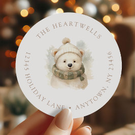 Aquareller Polar Bären Weihnachten Rücksendeadress Runder Aufkleber