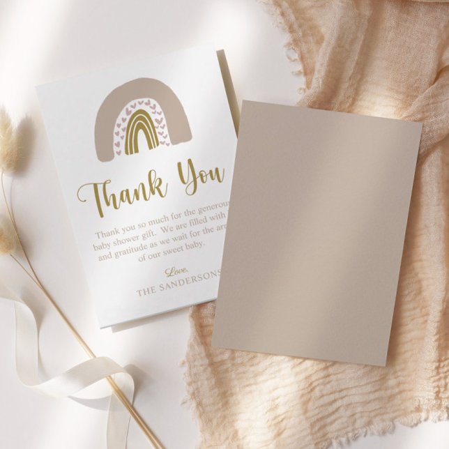 Aquareller Regenbogen Rosa Herz | Babyparty Dankeskarte (Von Creator hochgeladen)