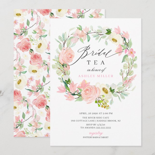 Aquareller Rosa Zitronen Brautparty Tee Einladung (Vorne/Hinten)