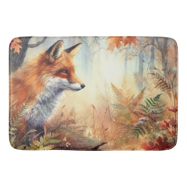 Aquareller Roter Fuchs Herbst Farbe Natur Badematte (Vorderseite)