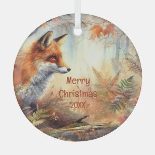 Aquareller Roter Fuchs Herbst Farbe Natur Ornament Aus Glas