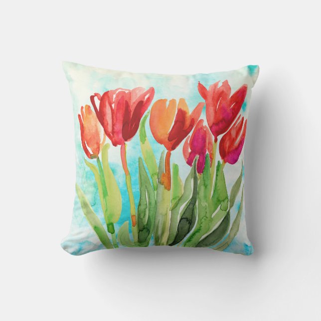 Aquareller Roter Tulip Kissen (Vorderseite)
