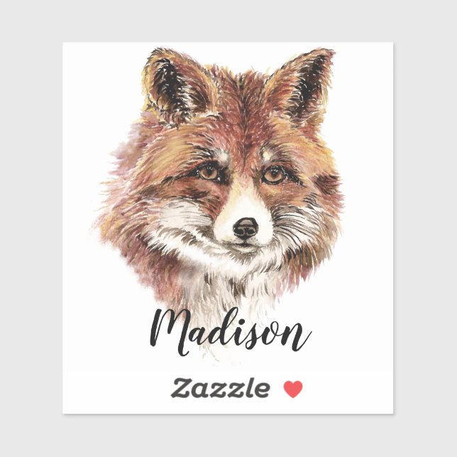 Aquareller Rotfuchs Tier Natur Individuelle Name Aufkleber (Blatt)