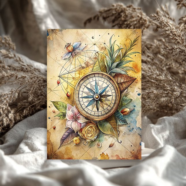 Aquareller Sommerreise Retro Blumenkompass Seidenpapier (Watercolor summer travel retro floral compass tissue paper)
