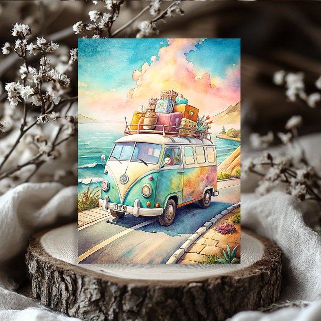 Aquareller Sommerreisebus Retrobus Seidenpapier (Watercolor summer travel vacation retro bus tissue paper)