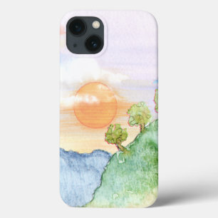 Aquareller Sonnenuntergang über Gebirge und Bäume Case-Mate iPhone Hülle