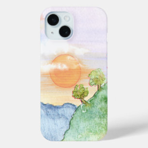 Aquareller Sonnenuntergang über Gebirge und Bäume Case-Mate iPhone Hülle