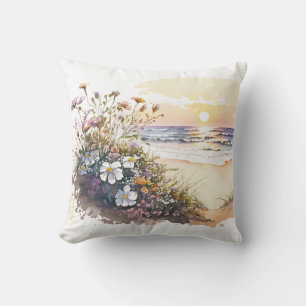Aquareller Strand mit Blume Kissen