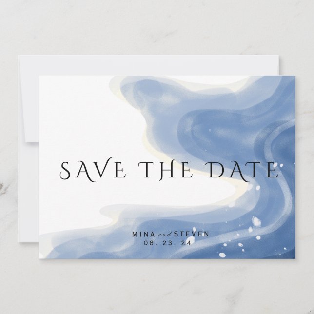 Aquareller Strand mit Wellen horizontale Hochzeit Save The Date (Vorderseite)
