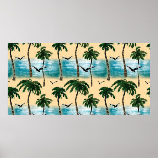 Aquareller Strand nahtlose Textur. Palmen, Möwen, Poster