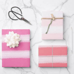 Aquareller Strand Rosa Korallen Streifen Geschenkpapier Set