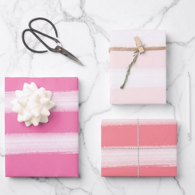 Aquareller Strand Rosa Korallen Streifen Geschenkpapier Set (Vorderseite)