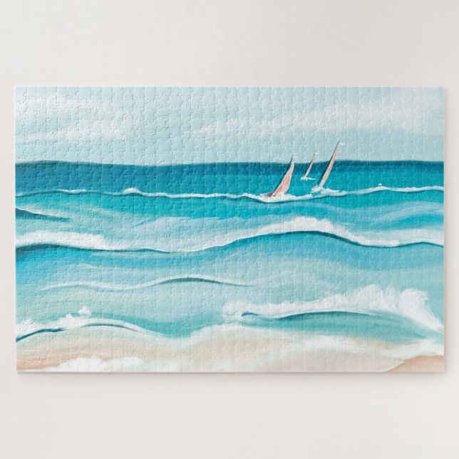 Aquareller Strand Ufer Meer Landschaft (Horizontal)