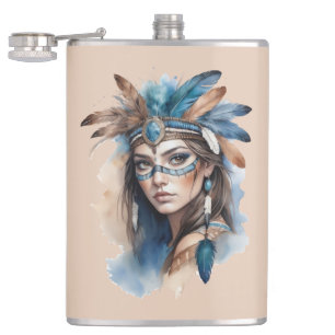 Aquareller Tribal Beauty: Geist der Bohemischen Ku Flachmann