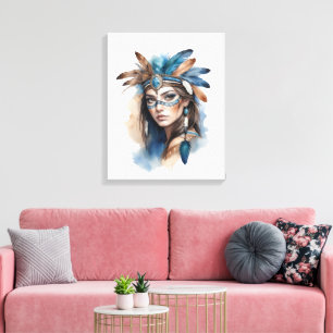 Aquareller Tribal Beauty: Geist der Bohemischen Ku Leinwanddruck