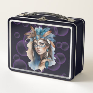Aquareller Tribal Beauty: Geist der Bohemischen Ku Metall Brotdose