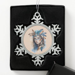 Aquareller Tribal Beauty: Geist der Bohemischen Ku Schneeflocken Zinn-Ornament
