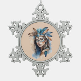 Aquareller Tribal Beauty: Geist der Bohemischen Ku Schneeflocken Zinn-Ornament