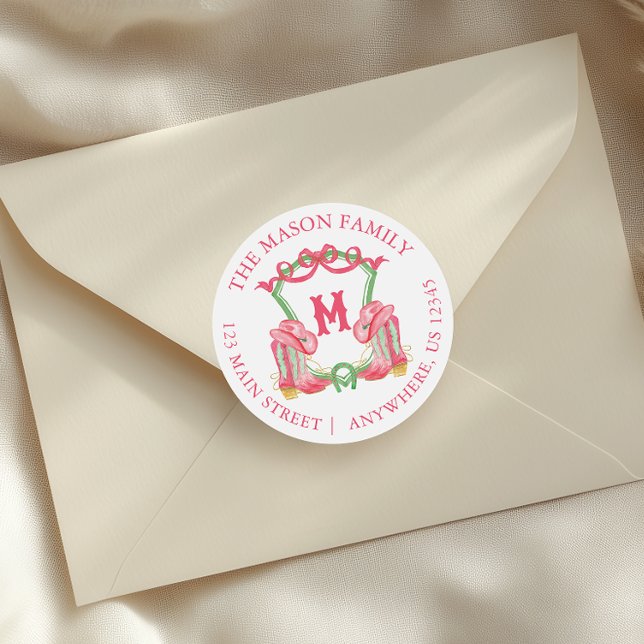 Aquareller Weihnachtsjunge Boost Monogram Wappen Runder Aufkleber (Von Creator hochgeladen)