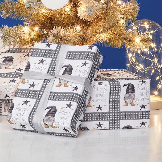 Aquareller Winter Gnome am Buffalo Karo Weihnachte Geschenkpapier (Feiertage)