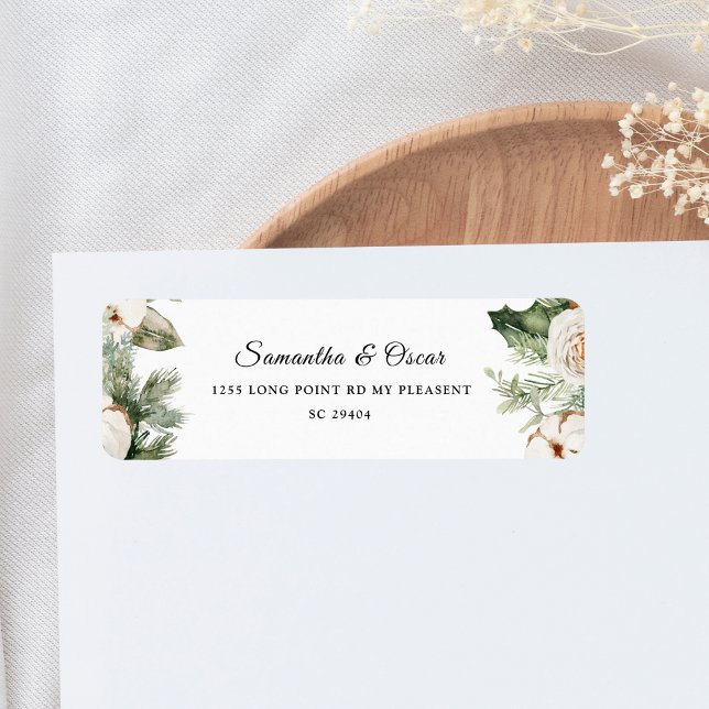 Aquareller Winter Grüne Pine Tree & Weiße Blume (Von Creator hochgeladen)