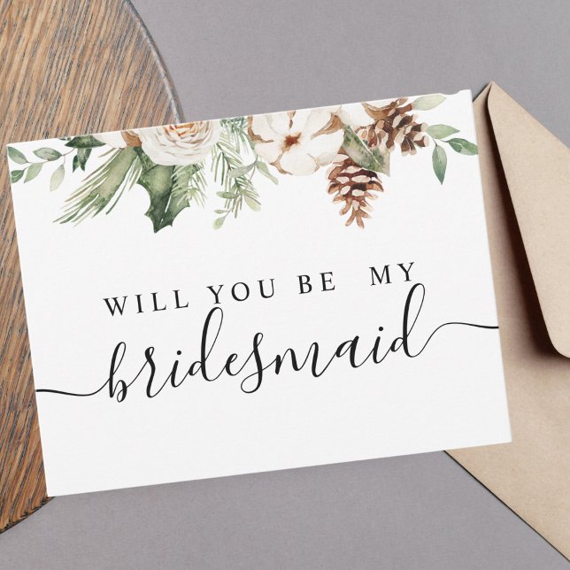 Aquareller Winter Grüne Pine Tree & Weiße Blume Einladungspostkarte (Von Creator hochgeladen)