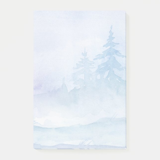 Aquareller Winter Grüne Pinienbäume Post-it Klebezettel (Vorderseite)