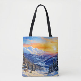 Aquareller Winter Morgen, Sonnenaufgang, blauer Hi Tasche