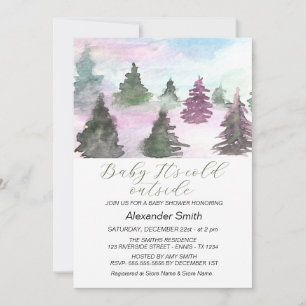 Aquareller Winterbaumwald Kinderdusche Feiertagskarte