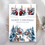Aquareller Winterdorf Foto Collage Weihnachten<br><div class="desc">Elegante Weihnachtskarte mit schönen Kabinen und Kiefernbäumen. Fügen Sie einfach Ihren Text in diese leicht zu bedienende Vorlage ein und schmücken Sie diese Karte mit Ihren Lieblings-Fotos,  um sie zu einer einmaligen Urlaubskarte zu machen.</div>