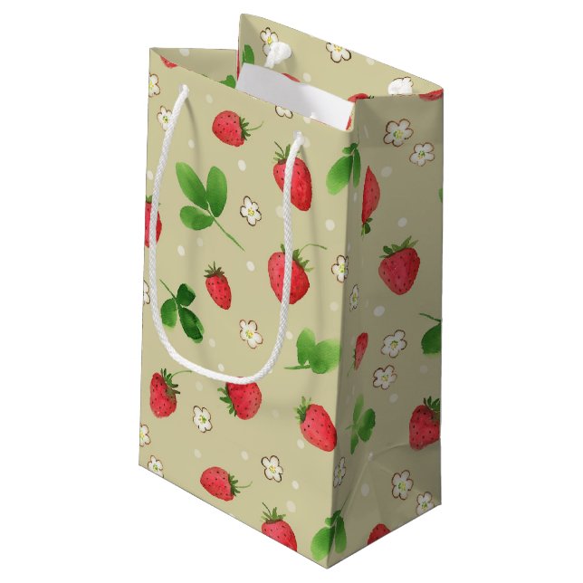 Aquarellerdbeermuster Kleine Geschenktüte (Rückseite Schrägansicht)