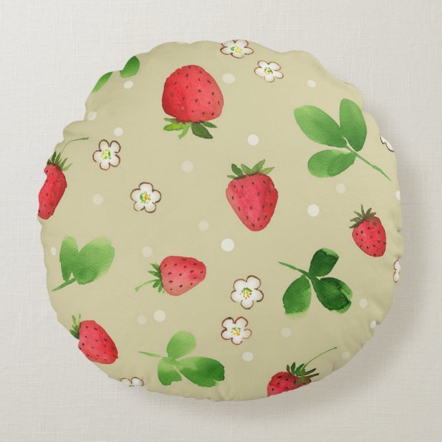 Aquarellerdbeermuster Rundes Kissen (Vorderseite)