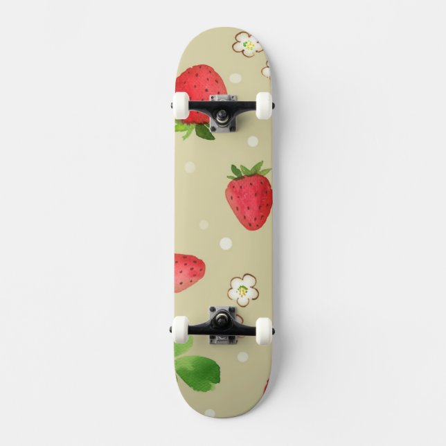 Aquarellerdbeermuster Skateboard (Vorderseite)
