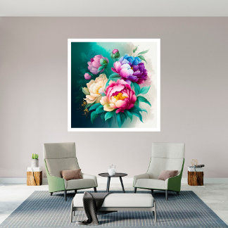 Aquarelles colorées belles fleurs 3 poster