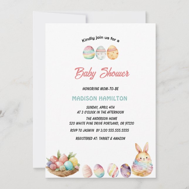 Aquarelles OEufs de pâques baby shower Invitation (Devant)