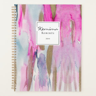 Aquarelles Traits Élégants Rose Bleu Moderne