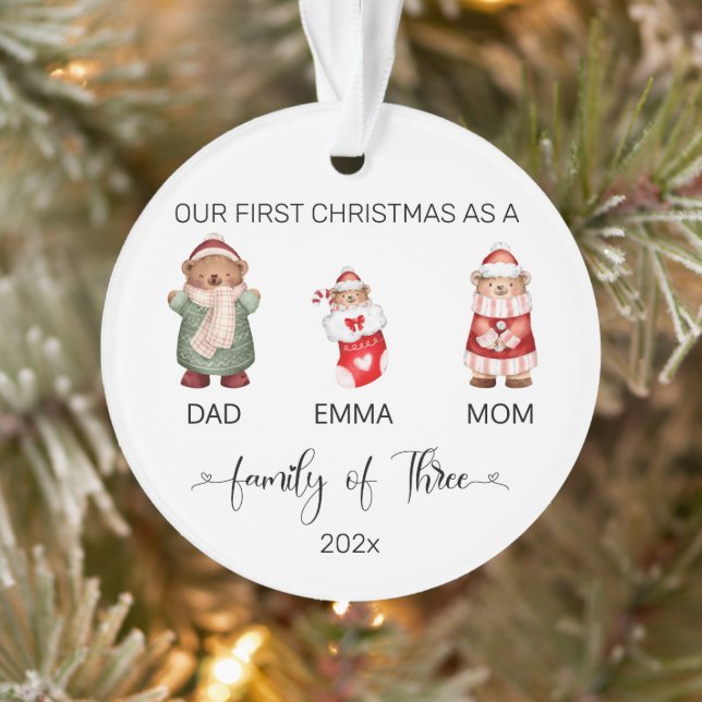 Aquarellfamilie von Three Baby's First Christmas Ornament (Baum)