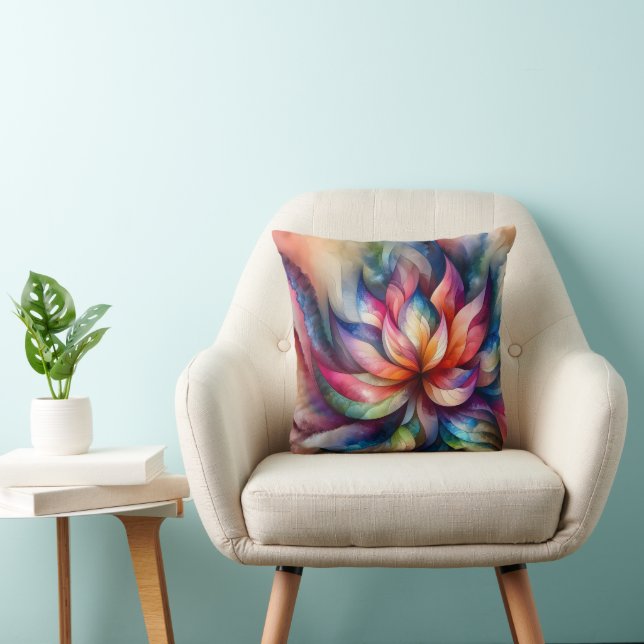 Aquarellfantasy Abstrakt Modernes Fraktal Blume Kissen (Stuhl )