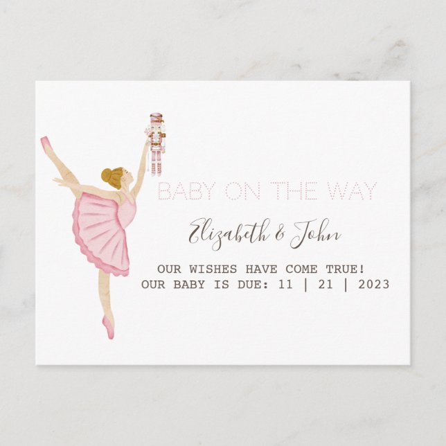 Aquarellfarbe Ballerina Nutcracker Pink Ankündigungspostkarte (Vorderseite)