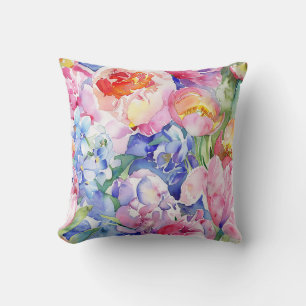 Aquarellfarbe Blume Mix Peony Tullip Rose Pentiniu Kissen