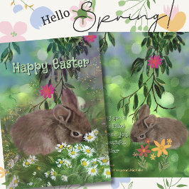 Aquarellfarbe Daisy Bunny Hand bemalt Feiertagskarte